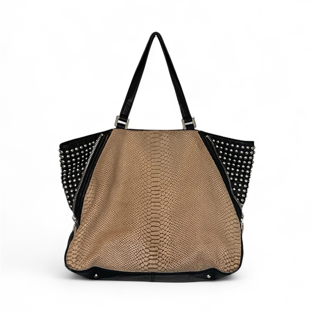 DKNY Black & Tan Snakeskin Studded Tote
